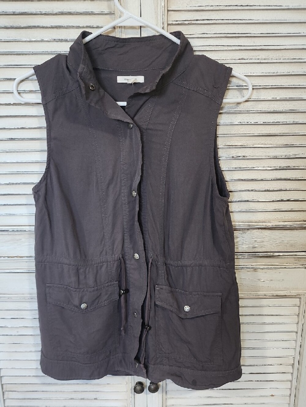 Mauricrs Small /S Sleeveless Utility / Drape Vest in Charcoal Gray